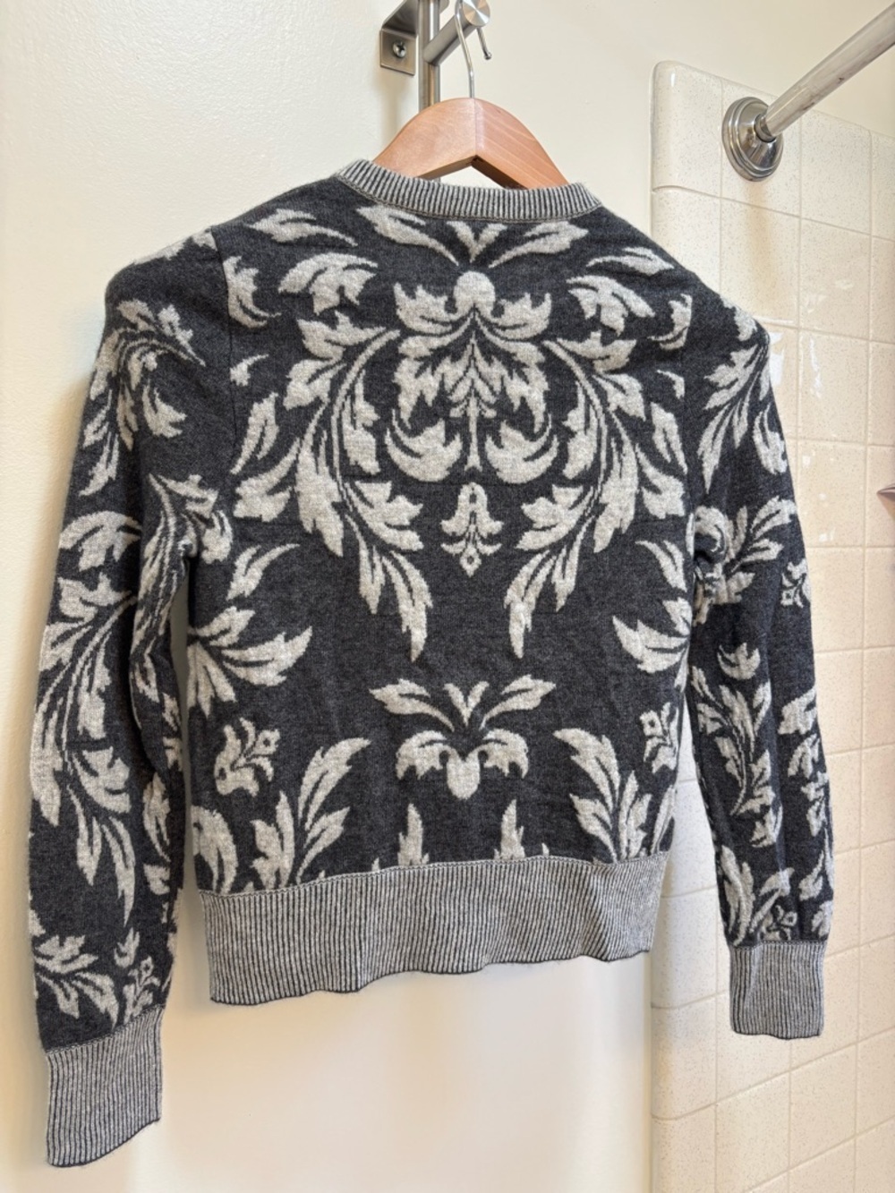 Happy Sheep Wool Jacquard Cardigan Size Medium Crewneck Old Money Quiet Luxury - Picture 13 of 13
